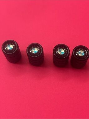 BMW Black Tire Valve Caps with Blue & White Logo - Set of 4